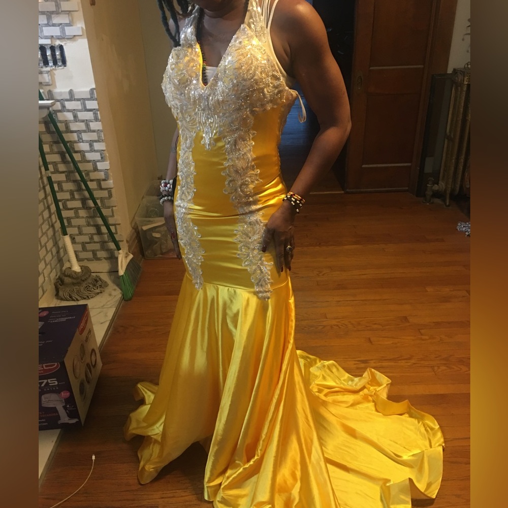 Yellow Satin Mermaid Gown